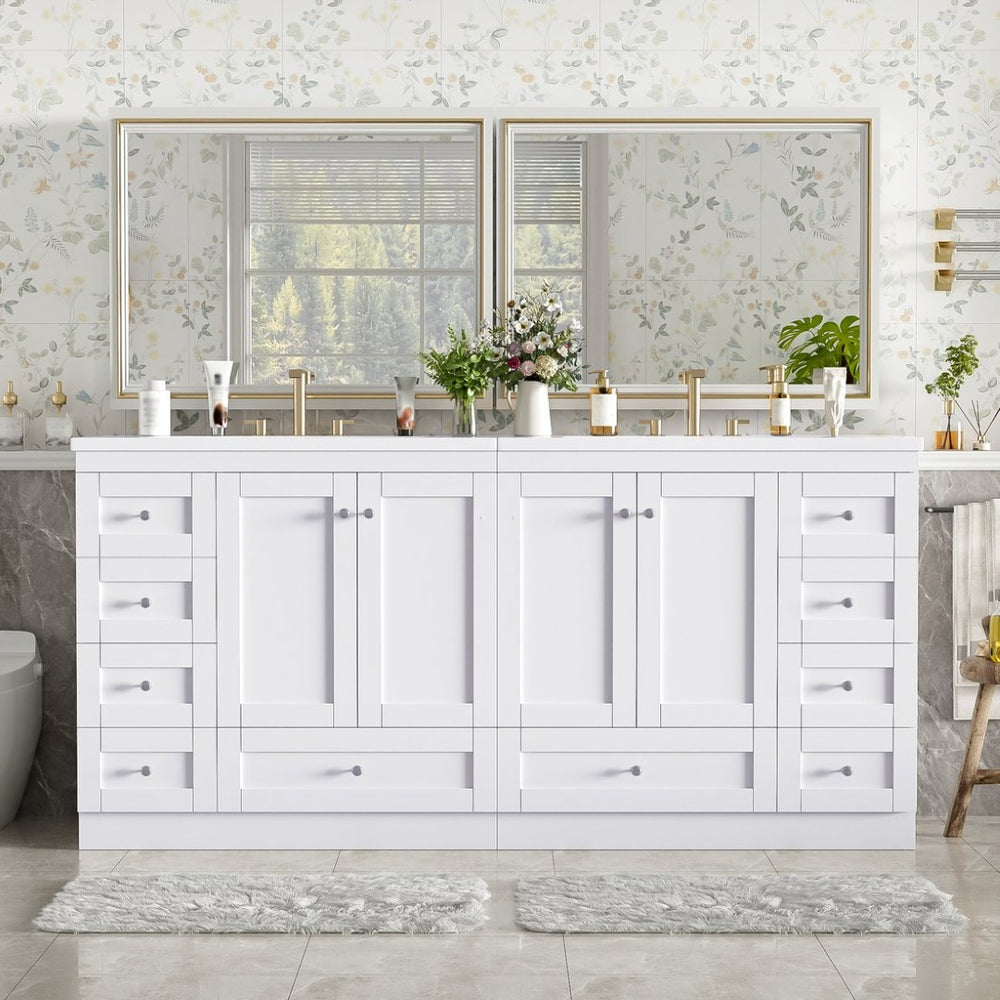 English Elm 72-inch Shaker Double Bathroom Vanity with Resin Basin and Soft Close Storage N729P000030K