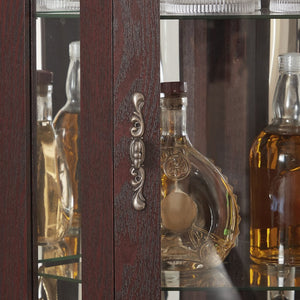 English Elm Lighted Corner Curio Cabinet with Led Glow Tempered Glass Shelves and Mirrored Back W2275P292642