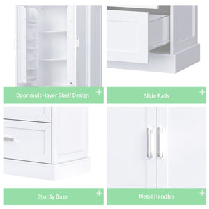 English Elm Tall Bathroom Storage Cabinet with Adjustable Shelves, Two Doors & Drawers, Space-Saving 66" Tall White N725P178675K