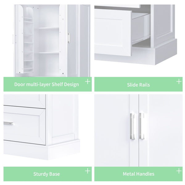 English Elm Tall White Mdf Bathroom Storage Cabinet with Adjustable Shelves and Two Lower Drawers N725S178675K