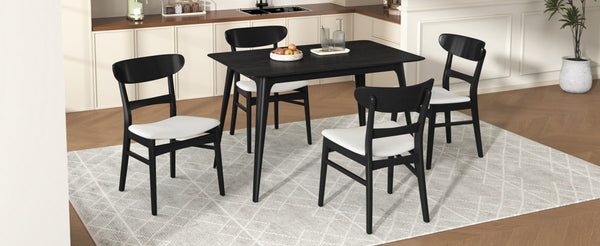 English Elm [video] Mid-century Modern Rubberwood 5-piece Dining Set with Padded Chairs Beige Seats N759S011001K