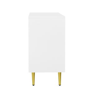 English Elm VIBE Modern TV Stand for TVs up to 55" — Luxe MDF Console with Gold Metal Legs, Adjustable Shelf, Anti-Tip Device White N724P198518K