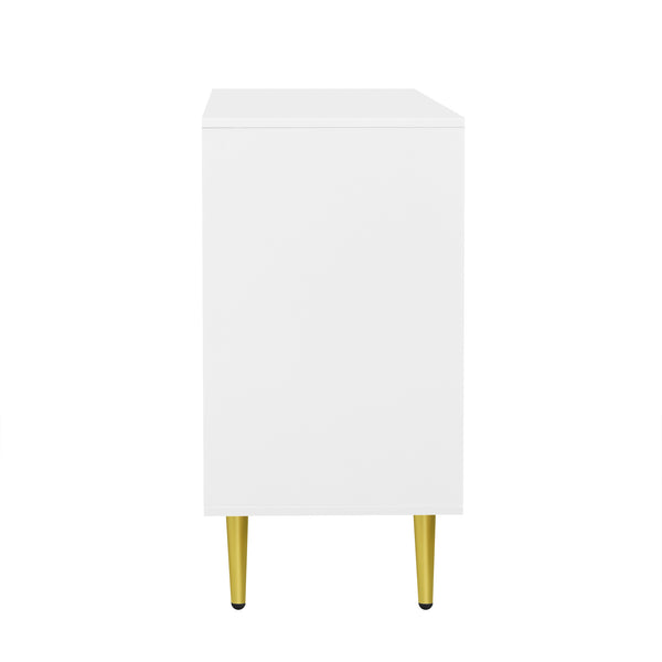 English Elm VIBE Modern TV Stand for TVs up to 55" — Luxe MDF Console with Gold Metal Legs, Adjustable Shelf, Anti-Tip Device White N724P198518K