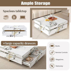 English Elm Modern Square Marble-Textured Coffee Table 43.3" White — Floating Pedestal Design, 4 Hidden Drawers, Durable Chic Storage CH350384AAK