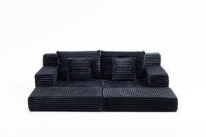 English Elm Double Cloud Plush Chaise Lounge Sofa Bed with Deep Seat, No Assembly, Ultra-Soft Corduroy Comfort Black W794S00004