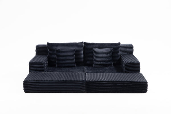 English Elm Double Cloud Plush Chaise Lounge Sofa Bed with Deep Seat, No Assembly, Ultra-Soft Corduroy Comfort Black W794S00004