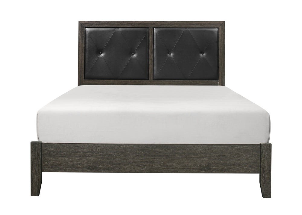 English Elm Contemporary Queen Bed with Button-Tufted Faux Leather Headboard and Sleek Wooden Frame, Modern Appeal Dark Gray 81 L x 6.25 W x 4.25 H B011S01007
