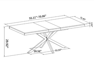 English Elm 55.11" Retro Rectangular Stretch Dining Table with Grey Stone Top, Black Iron Cross Legs & Storage Box W757P209558