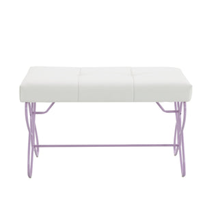 English Elm Priya Purple-White Butterfly Bench – Tufted Faux Leather Seat, Powder-Coated Metal Frame, Stylish Entryway Seating B2726P263256