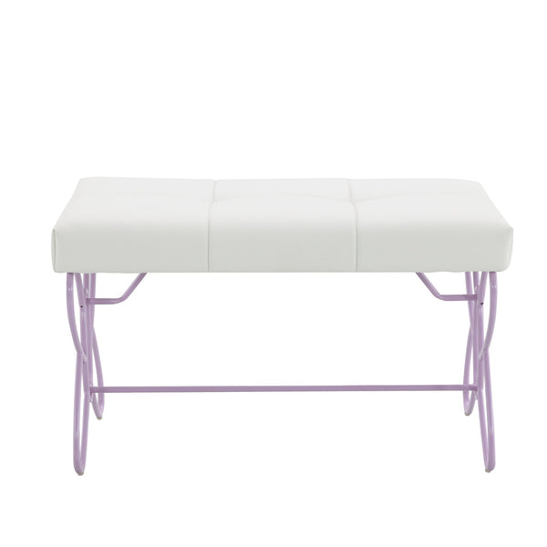 English Elm Priya Purple-White Butterfly Bench – Tufted Faux Leather Seat, Powder-Coated Metal Frame, Stylish Entryway Seating B2726P263256