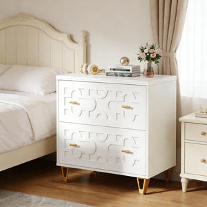 English Elm Multi-functional Nordic Filing Cabinet White Two Drawer Gold Handle Home Office Storage T3971P449298