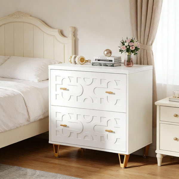 English Elm Multi-functional Nordic Filing Cabinet White Two Drawer Gold Handle Home Office Storage T3971P449298