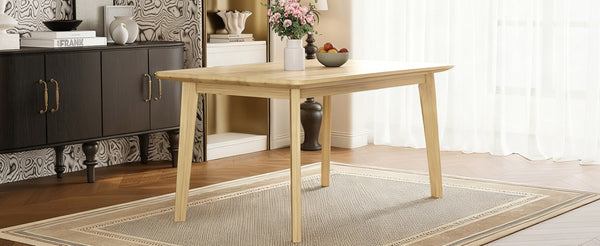 English Elm Rustic Minimalist Rubberwood Dining Table with Tapered Legs for Small Apartment Spaces Natural N752P368503A