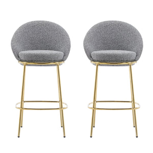 English Elm Christopher Knight Home® - Celano Upholstered Metal Barstool Set of 2 with Plush Rounded Seat, Semi‑Enclosed Backrest, Durable Frame Gold,Gray N775P268055G