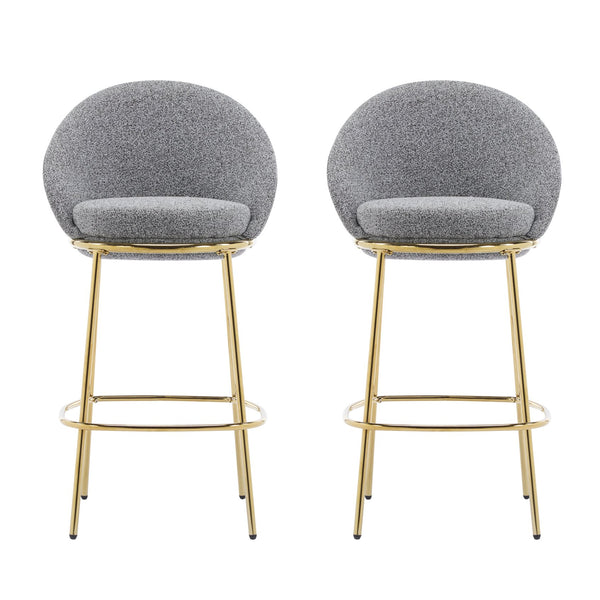 English Elm Christopher Knight Home® - Celano Upholstered Metal Barstool Set of 2 with Plush Rounded Seat, Semi‑Enclosed Backrest, Durable Frame Gold,Gray N775P268055G
