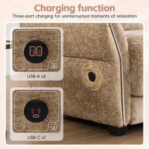 English Elm 110" Modular Sectional Sofa with Extra-Wide Chenille Seats, USB & Type-C Charging Ports, Ottoman, High-Density Foam Comfort khaki N723S7038D