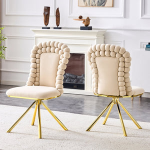 English Elm Set of 2 Sculptural Bubble Back Velvet Dining Chairs with Electroplated Metal Legs Beige,Gold W1512P491562
