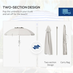 English Elm Outsunny 5.7' Portable Beach Umbrella With Uv40+ Protection, Tilt Feature, Cup Holders & Vented Canopy W2225P200536-GIGA