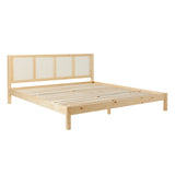 Solid Wood Rattan Paneled Platform King Bed