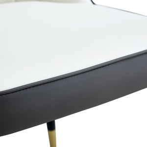 English Elm Table Set With Luxurious Pandora Glass Top & Gold C-Shaped Legs, 8 Ergonomic Pu Chairs Included W1151S03247-GIGA