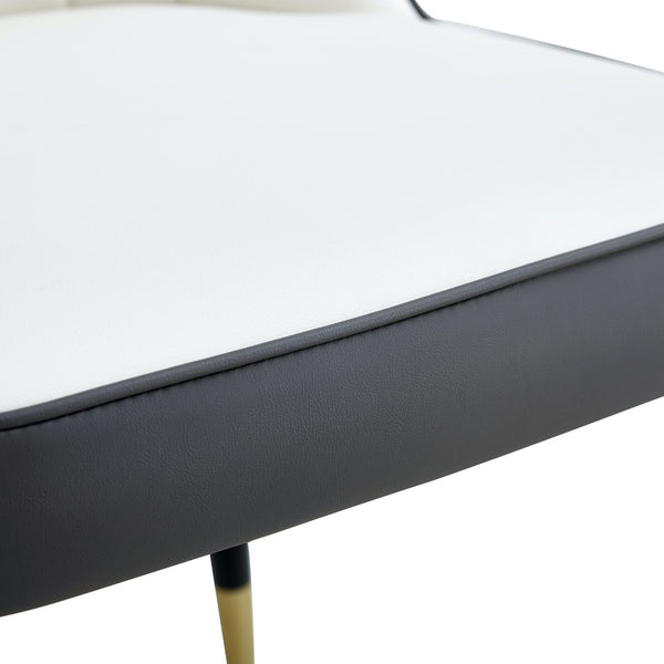 English Elm Table Set With Luxurious Pandora Glass Top & Gold C-Shaped Legs, 8 Ergonomic Pu Chairs Included W1151S03247-GIGA