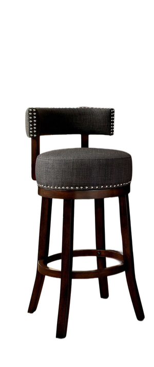 English Elm Bar Chairs 2Pc Set - Elegant Gray Upholstered Stools With Dark Oak Legs & Nailhead Trim For Comfort B2741P339261