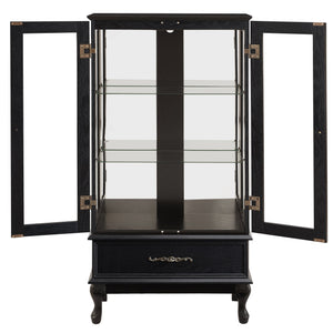 English Elm Lighted Curio Cabinet with Vintage Carved Handles, LED Display, Adjustable Shelves & Hidden Drawer 40" W2275P389711