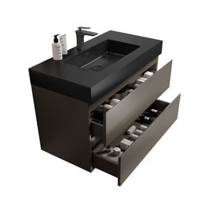English Elm Alice 36" Gray Bathroom Vanity - Modern Wall-Mounted Design With Matte Black Sink & Ample Storage W1865S00027