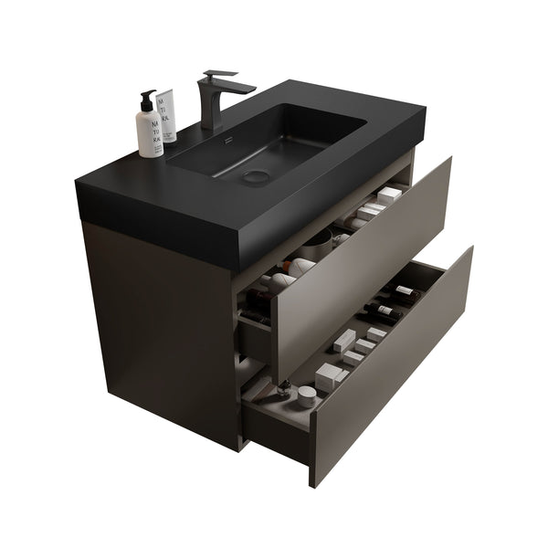 English Elm Alice 36" Gray Bathroom Vanity - Modern Wall-Mounted Design With Matte Black Sink & Ample Storage W1865S00027