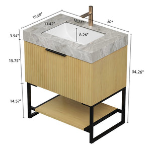 English Elm Yolan 30 Inch Freestanding Bathroom Vanity Plywood Cabinet Sintered Stone Top Oak Finish Black,Golden Oak,Light Gray,White W2615S00365
