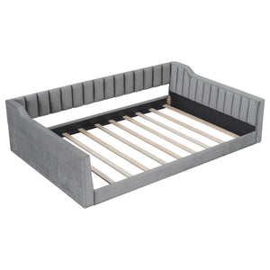 English Elm Full XL Upholstered Daybed with Velvet Channel Tufting, Tapered Dowel Legs & Side Storage Pocket Gray DL002211AAE