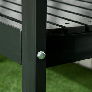 English Elm Outsunny Wooden Patio Bench - Rustic 3-Person Garden Seat With Diamond Backrest & Armrests, Black W2225P174073-GIGA