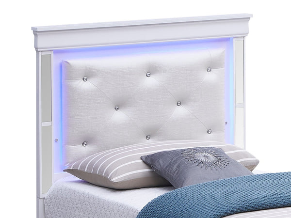 English Elm Verona Twin Bed With Jeweled Tufted Upholstery & Led Accent Lighting In Silver Champagne Finish B078S00578-GIGA