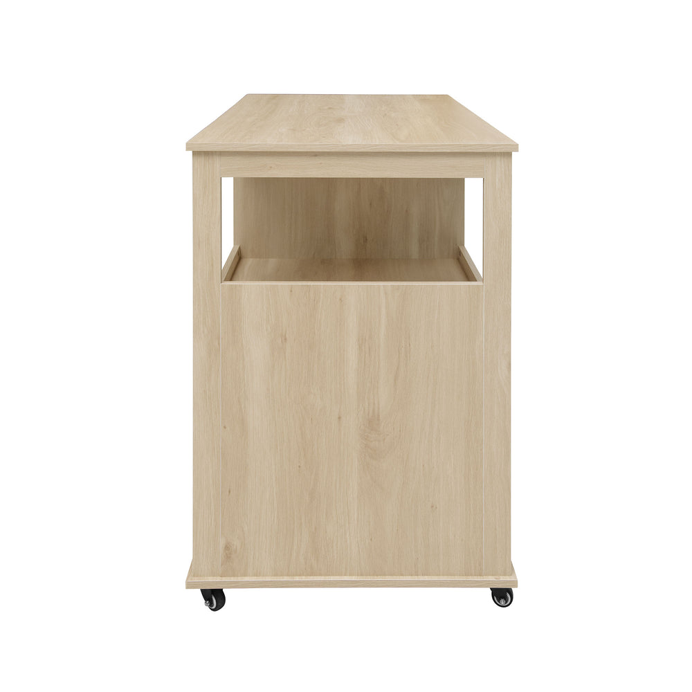 English Elm Kitchen Island Cart with Fluted Carved Finish, Locking Casters, Smooth Metal Slide Drawers & Wine Rack - Mobile Storage for Kitchen Dining Bar (45.67"x26.7") W688P194208
