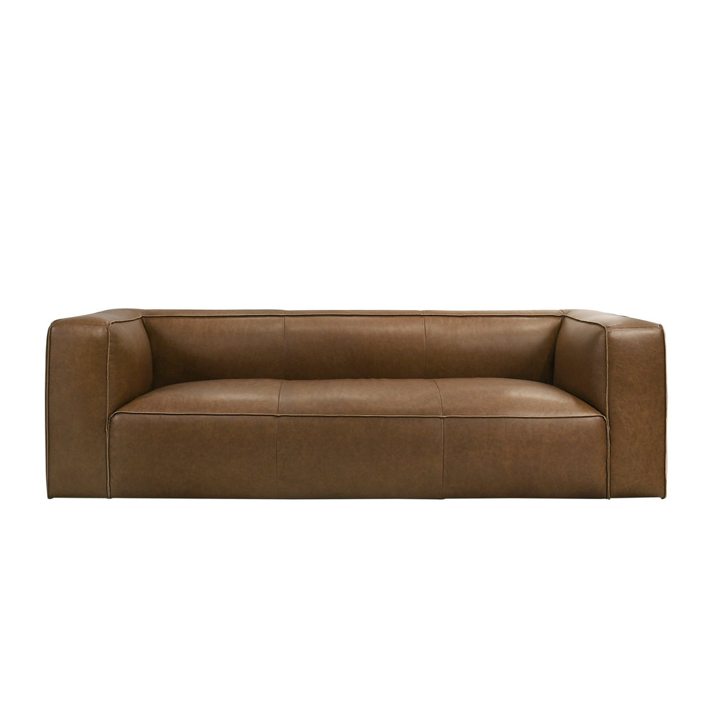 English Elm Ashcroft Furniture - Colton Tan Leather Sofa with Vintage Patina Saddle Tan Corrected-Grain Leather, Solid Wood Frame B183P301066