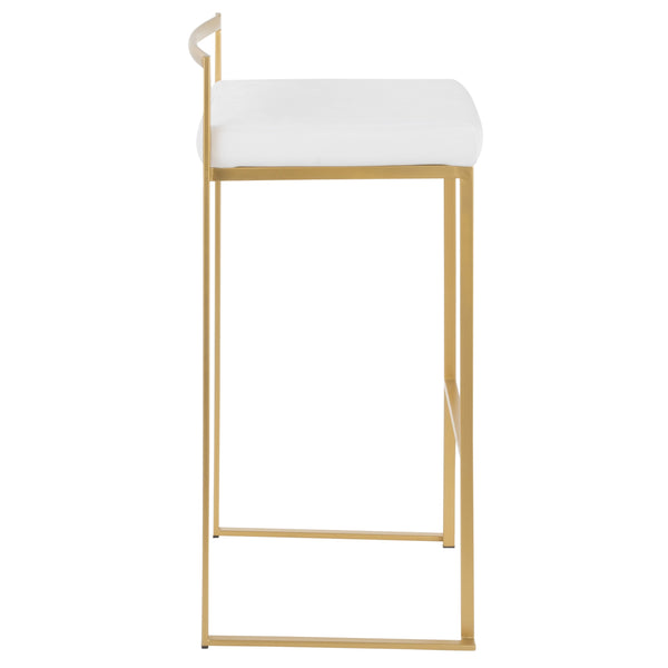English Elm Fuji 30" Glamorous Stackable Barstools Set Of 3 In Gold Metal & White Velvet For Chic Interiors B202P222223