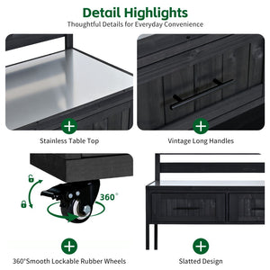 English Elm Topmax Modular Fir Wood Outdoor Kitchen Cart Stainless Steel Prep Station Black N717P417963B