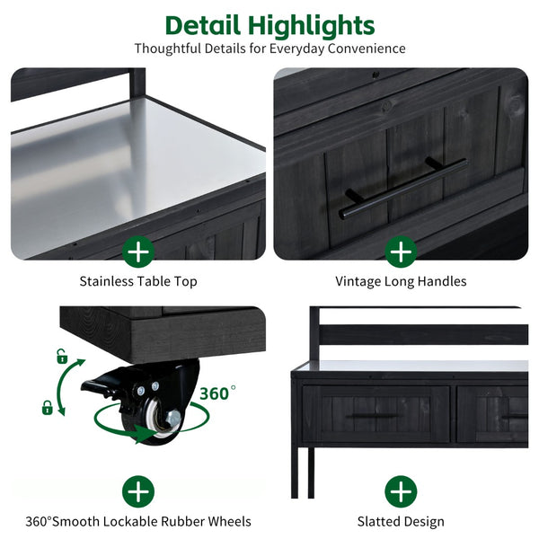 English Elm Topmax Modular Fir Wood Outdoor Kitchen Cart Stainless Steel Prep Station Black N717P417963B