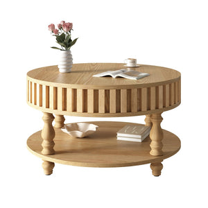 English Elm Farmhouse Fluted Square Coffee Table with Flip Top Hidden Compartment and Open Shelf Natural Wood W1445P370481