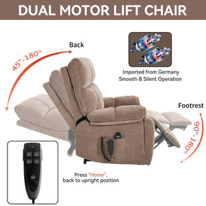 English Elm Beige Chenille Power Lift Recliner Dual Motor Massage Heat 350 Lb Capacity Brown W1803P264024