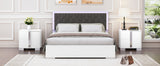 English Elm Queen Size Upholstered Bed With Led Light,Modern Platform Bed With With Velvet Headboard,White