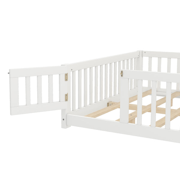English Elm Queen Kids Floor Bed with Safety Guardrails and Door for Independent Sleep, Pine Frame, 82.7"x62.6" White W1580P338953