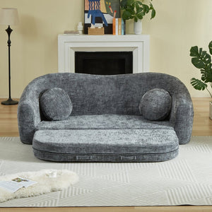 English Elm 86-inch Curved Chenille Convertible Sofa Recliner Frameless Folding Two-seater for Living Room Grey W3505P452818
