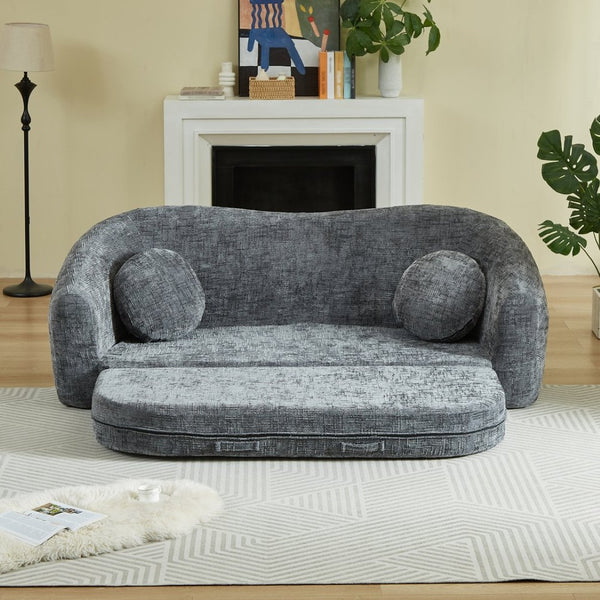 English Elm 86-inch Curved Chenille Convertible Sofa Recliner Frameless Folding Two-seater for Living Room Grey W3505P452818