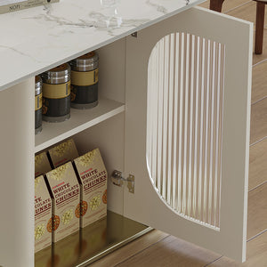 English Elm 63" Modern 5-Piece Dining Table Set For 4-6, Stylish Burnt Stone Top & Gold Base With Storage Solutions W2700S00068