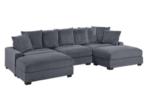 English Elm Contemporary Dark Gray 5pc Modular Sectional Sofa Corduroy with Square Arms, 6 Back Pillows & Ottomans B011S01913