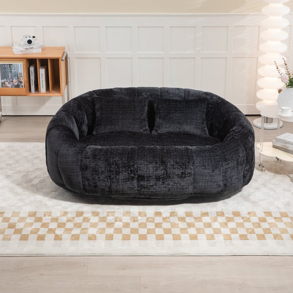 English Elm Bean Bean Bag Sofa High-Density Memory Foam Two-Seater Lounger High Back Chenille Cozy Support Black W395P181440
