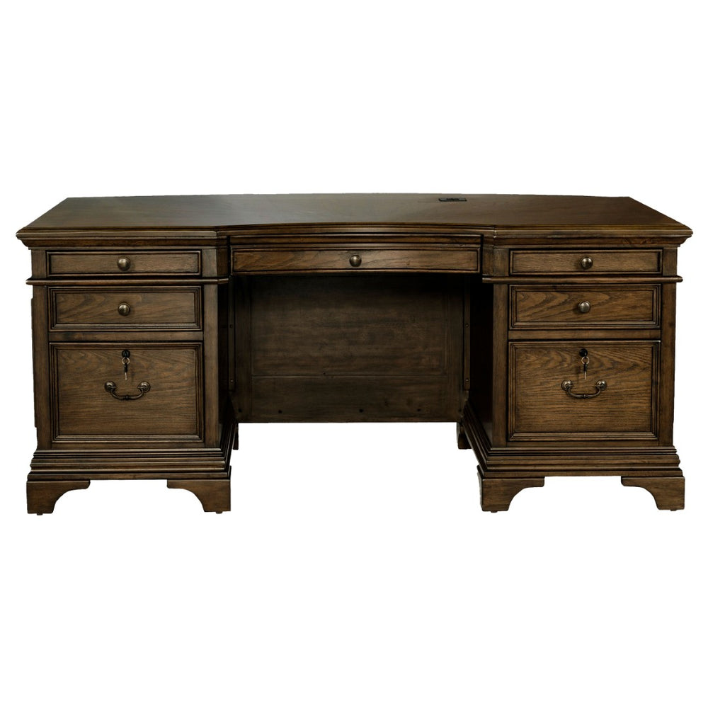 English Elm Stigham Burnished Oak Executive Desk With 7 Drawers, Elegant Bronze Hardware & Ample Storage Space B062S00800-GIGA