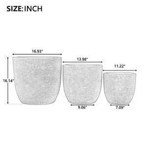 English Elm U_style Mgo Round Planters Set of Three Crackle Stone Texture Patio Garden Pots N711P406670B