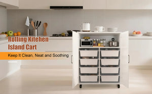English Elm Kitchen Island With Wheels - Compact Mobile Cart For Crafting, Coffee, And Smart Storage Solutions W3062P289219